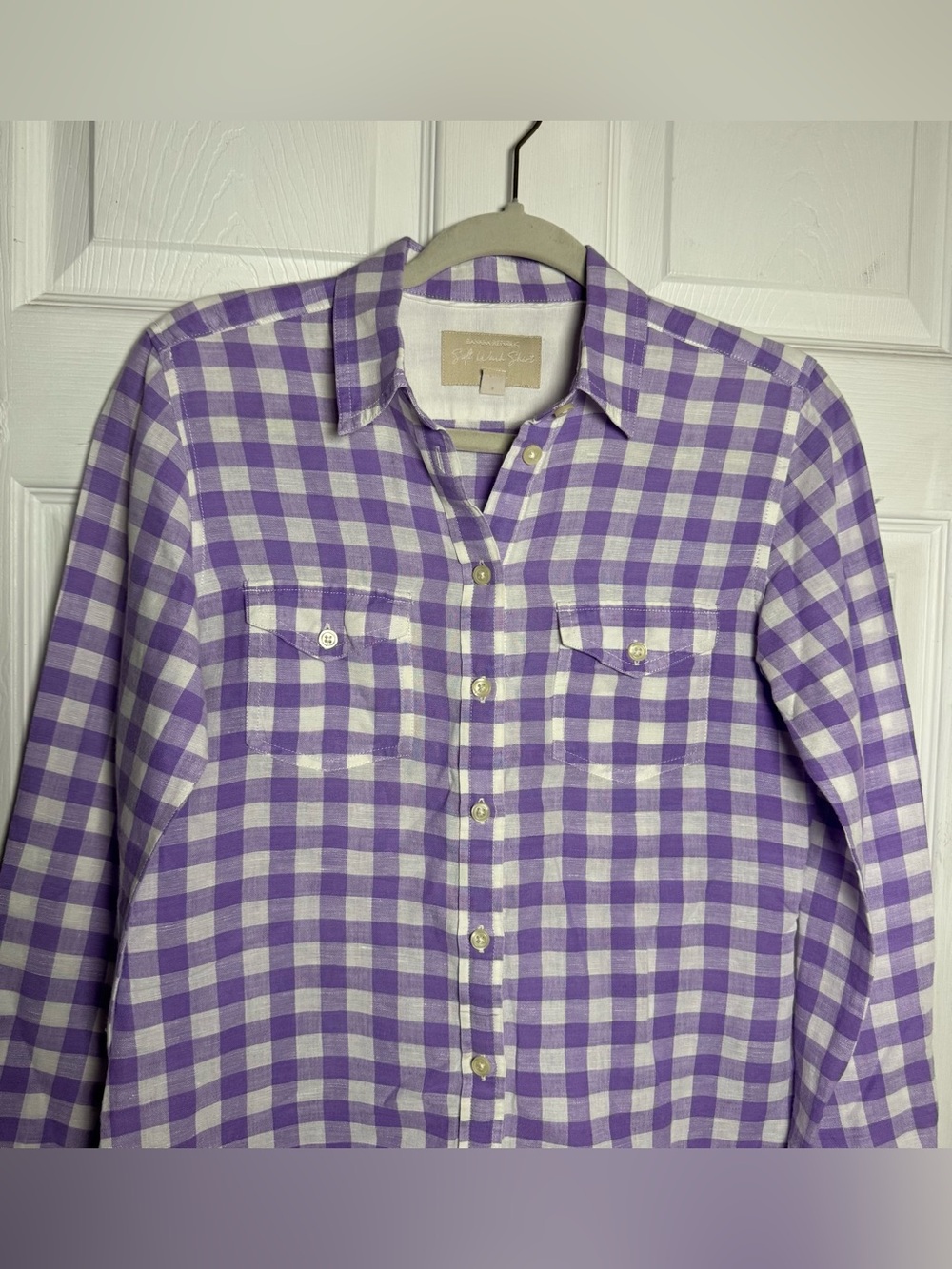 Banana Republic Soft-Wash Linen Cotton Gingham Button-Down Shirt Women’s Small - Picture 3 of 12